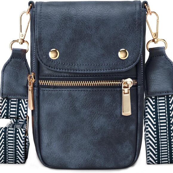 Trendy Navy Vegan Leather Crossbody Bag with Pockets for Travel & Daily Use - Picture 1 of 6